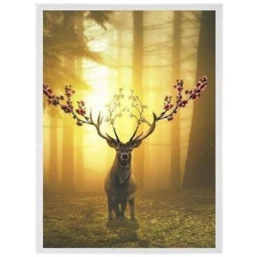 Imagem de Quadro Alce Com Chifre De Flores Moldura Branca 33X24Cm