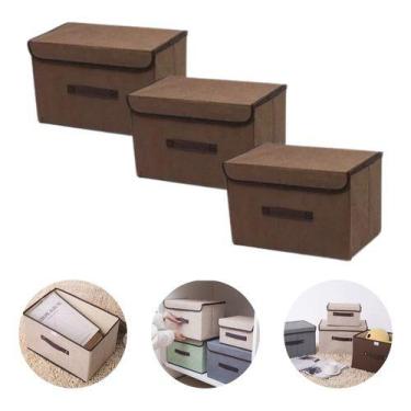 Imagem de Kit 3 Caixa Organizador Guarda Roupa Closet Brinquedo Tampa - Luatek, 
