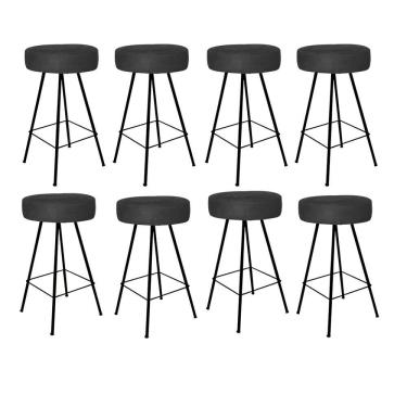 Imagem de Kit 08 Banqueta Alta Laisa Industrial Redonda Cozinha Bar Bistrô Ferro Preto Suede Preto