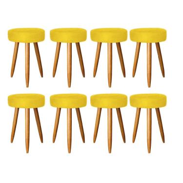 Imagem de Kit 08 Banqueta Alta Julia 50cm Pé Palito Castanho Suede Amarelo