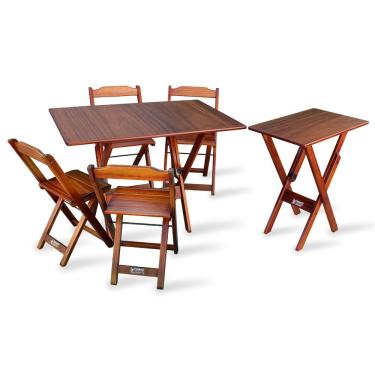 Imagem de Jogo De Mesa Dobrável 1,10x70 Com 4 Cadeiras E Mesa Aparador Tarimatã P/ Area Gourmet I...