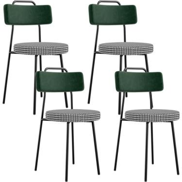 Imagem de Kit 04 Cadeiras Decorativa Estofada Sala Jantar Barcelona L02 Facto Verde Musgo Pied Poule - Lyam