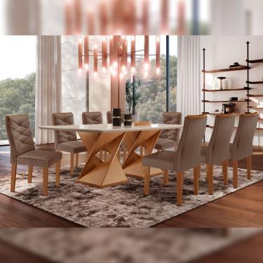 Imagem de Mesa Tampo Smart Plus Vidro 200cmx90cm 8 Cadeiras Barcelona Cinamomo/off White/suede Animale