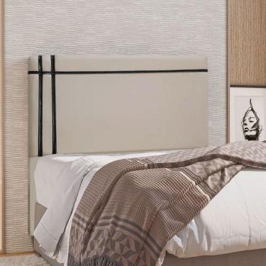 Imagem de Cabeceira Royal 90cm Linho Fita Preta Shop Das Cabeceiras Capuccino