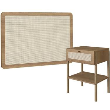 Imagem de Cabeceira Solteiro 90cm E 1 Mesa Lateral 1 Gaveta Madeira Moss A03 Hanover Roble