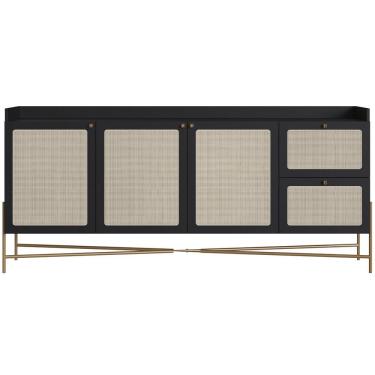 Imagem de Aparador Buffet Para Sala De Jantar 183cm Industrial Indy A03 Nero Dourado