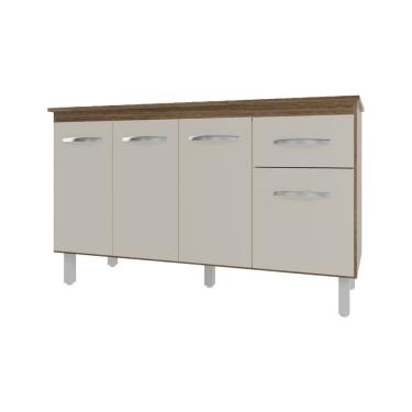 Imagem de Balcão Cozinha Armário Gabinete Camila Off White Com Tampo Tampão 140 Cm Mobília Decor