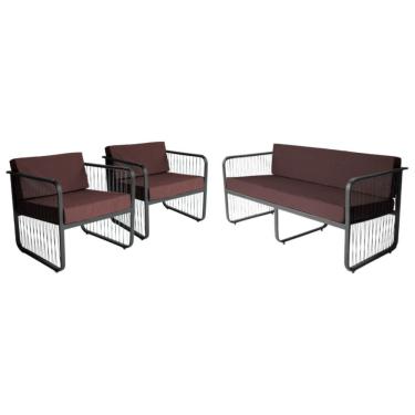 Imagem de Conjunto 2 Poltronas E Namoradeira Fibra Sintética Santiago Preto-marrom