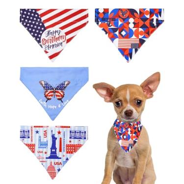 Imagem de PET SHOW Pacote com 4 bandanas pequenas para cães de 4 de julho, coleira deslizante, bandeira americana, cachecol reversível, filhote de cachorro, gatos, babadores patrióticos, acessórios de coleira