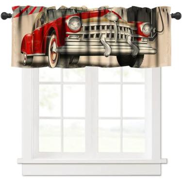 Imagem de GoDazzling Saia de cortina de cozinha retrô para carros, rota vintage, 66, com bolso para varão, para quarto, sala de estar, café, banheiro, 1 painel L 137 x C 45 cm