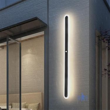Imagem de Lâmpada de parede longa LED externa IP65 à prova d'água com sensor de movimento acrílico arandela de parede interna/externa para Proch Varanda Villa Garagem Pátio 3000K/4000K/6500K Preto (C Luz