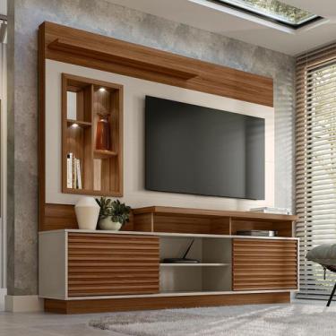 Imagem de Estante para TV Até 60 Polegadas Mauá 2 Portas com Led Jatobá/Off Whit