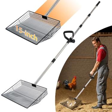 Imagem de Colher grande para cocô de galinha de 38 cm, acessórios para galinheiros de 61 a 172 cm com aderência ergonômica, pá de peneiramento de areia resistente multifuncional 5 em 1 para cozinhar, cabra
