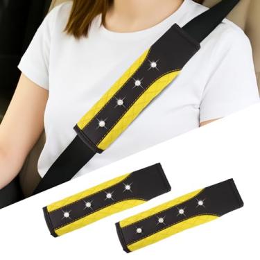 Imagem de Hovom 2 peças de capa de cinto de segurança de carro brilhante, capas de cinto de segurança de couro para carros, capas de alça de ombro de cinto de segurança macias, almofada protetora de cinto de