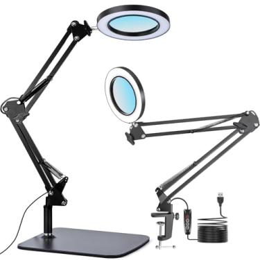 Imagem de Amzchen Lente De Aumento Vidro Real 15X Com Luz, 3 Modos Cor E Brilho Ajustável, Lupa Viva-Voz Base Metal Para Artesanato, Reparo, Leitura, Costura, Pintura Trabalho Perto