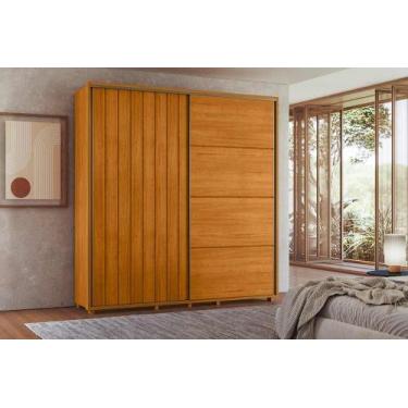 Imagem de Roupeiro Monet 100% MDF ripado 2 portas de correr 4 gavetas - Cinamomo