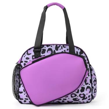 Imagem de Boulder Bee Sacolas De Pickleball, Bolsa Tote Com Estampa Leopardo Para Mulheres, Academia Feminina Mão/Ombro Suporte Garrafa Água, Raquete/Remo (Leopardo Roxo)
