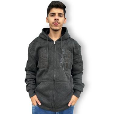 Imagem de Blusa Peluciada De Frio Moletom Masculina Capuz Ziper Cordão-Masculino