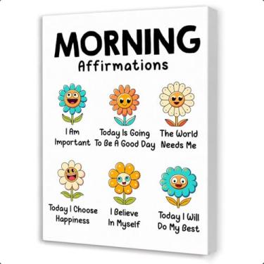 Imagem de Gwisml Arte de parede em tela inspiradora Morning Affirmations para saúde mental, impressão de afirmações positivas, arte para sala de aula, pré-escola, berçário, conselheiro, escritório, terapia