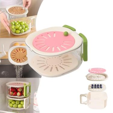 Imagem de Cesta de drenagem e preservação 2 em 1, nova tigela multifuncional de lavagem de frutas e vegetais 2025 com filtro e alça, adequada para lavar frutas e vegetais (1 peça)