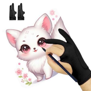 Imagem de Holyzuel Luva de desenho respirável, luva de arte digital para tablet gráfico, rejeição de palma de 3 camadas para tablet gráfico, luvas de artista com dois dedos para iPad (preta, M)