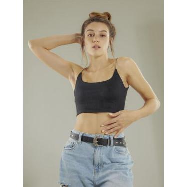 Imagem de Blusa Cropped Gabi Top Alcinha Tecido Canelado Roupa Feminina Pingos S