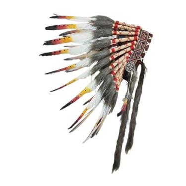 Imagem de KiBcsLic Chapéu de cabeça de penas inspirado na Índia, chapéu de chefe indígena americano para cosplay