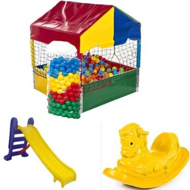 Imagem de Kit Piscina De Bolinhas 1,00m 500 bolinhas Escorregador Médio Gangorra
