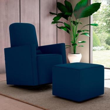 Imagem de Poltrona Para Amamentação Com Puff León Suede Azul