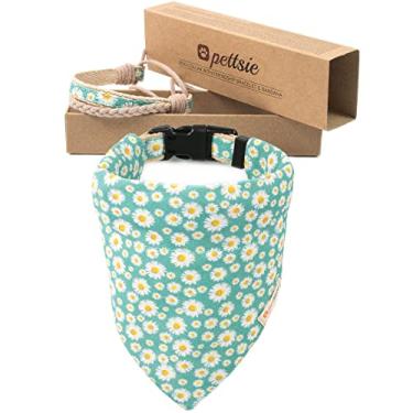 Imagem de Pettsie Coleira combinando para cães, bandana e pulseira da amizade, caixa de presente incluída, cânhamo durável, 2 tamanhos ajustáveis, confortável e macio, anel em D forte para fácil fixação da coleira (P, verde)