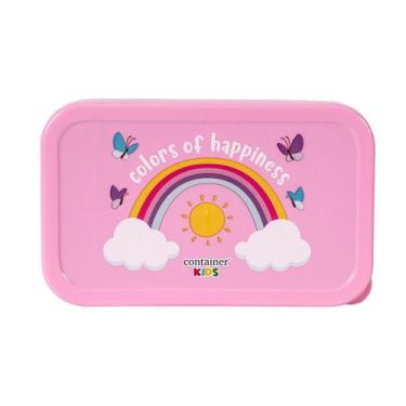 Imagem de Pote Decorado com Tampa Retangular Arco íris Rosa Container Kids - DER