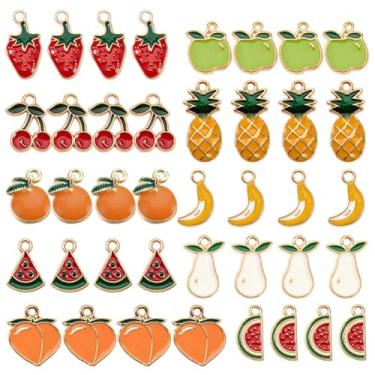 Imagem de SUNNYCLUE 1 caixa com 40 pingentes de frutas de liga esmaltada abacaxi morango cereja pingente de maçã para fazer joias faça você mesmo colar pulseira brinco joia DIY acessórios berloques