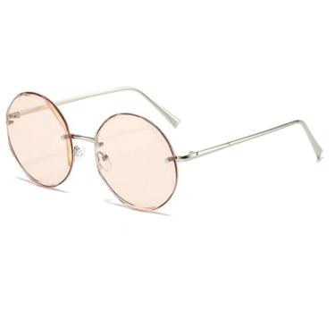 Imagem de Óculos de sol redondos sem aro, masculino e feminino, armação grande, vintage, proteção UV400 (prata-marrom claro)