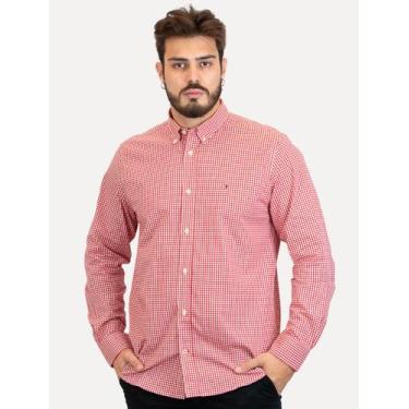 Imagem de Camisa Tommy Hilfiger Masculina Xadrez Gingham Branca/Vermelha, M/M