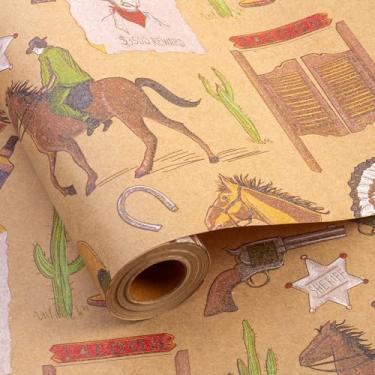 Imagem de Homeral Rolo de papel de embrulho ocidental - Papel caubói marrom Kraft para aniversário de meninos, festa do Velho Oeste Nashville - Mini rolo - 43 cm x 80 metros