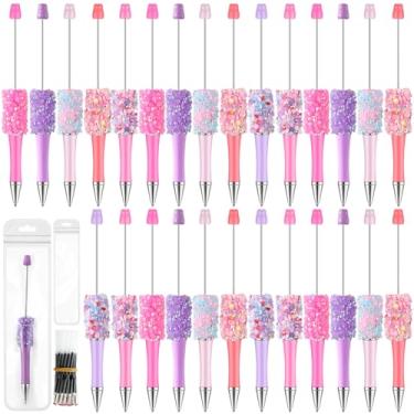 Imagem de Sayglossy Kit de 90 canetas com contas DIY, 30 canetas de plástico com miçangas e refis de pétalas de plástico e bolsas incluídas esferográficas de tinta preta, material escolar para fazer você mesmo