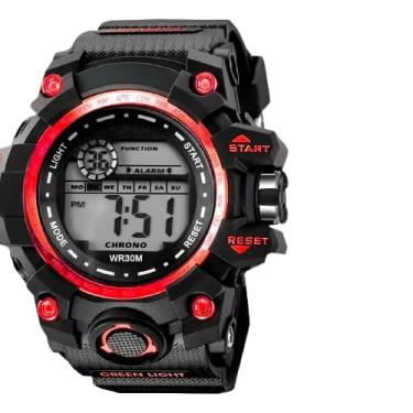 Imagem de Relogio Digital Masculino Esportivo Grande Redondo Preto Prova Dagua Pulseira Silicone Alarme Cronometro Led Estilo Aventura - Vermelho