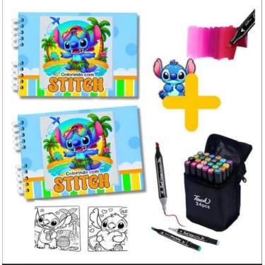 Imagem de Livro De Colorir Stitch Capa Dura + Kit 24 Canetinhas - Soberana Brinq