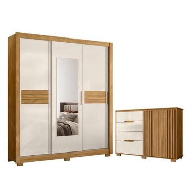 Imagem de Guarda Roupa Casal Canadá e Cômoda Texas Freijó Off White  Moval