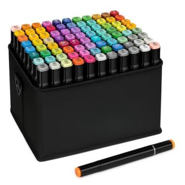 Imagem de Conjunto Canetas Marcador Permanente Canetinhas para Colorir Touch com Ponta Dupla para Desenhos Profissional, Escolar e Arte com Duas Pontas Hidrográficas e Estojo de Transporte OPPS® (120)