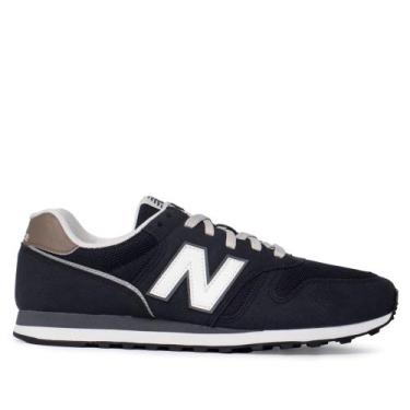 Imagem de Tênis Masculino New Balance 373v2 Camurça Preto/Bege Claro, Preto, Beg