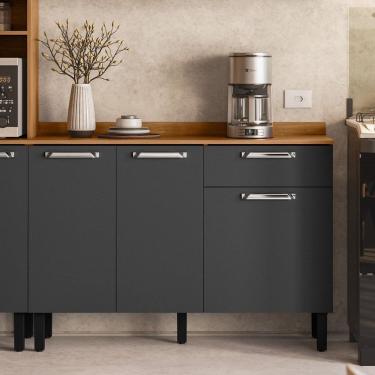 Imagem de Balcão 3 Portas 1 Gavetas 120cm Com Tampo Vegas Itatiaia Cinamomo/grafite Intenso