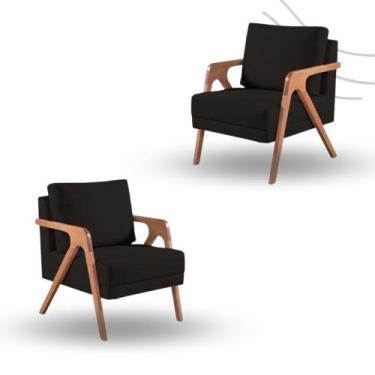 Imagem de Kit  2 Poltronas Decorativa Mona Luxo Braço De Madeira - GM Decorações