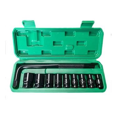 Imagem de FINYQBET Kit de Soquetes com Chave em L de 10 Peças - Aço Cromo Vanádio Preto, 1/2" (8-24mm) - Jogo de Ferramentas para Mecânica, Manutenção de Carros e Reparos Domésticos