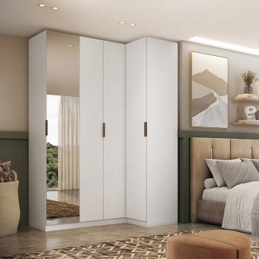 Imagem de Guarda-roupa De Canto Reto 4 Portas Espelho Altezza Slim Branco