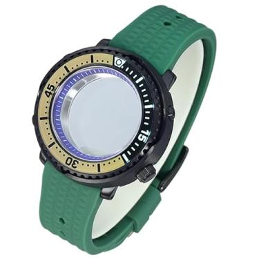 Imagem de FEIYASHI Caixa de relógio preta enlatada tartaruga de atum vidro de cristal de safira para NH34 NH35 NH36 movimento 100 m à prova d'água, Movimento 18 nh35 + anel capítulo azul, Caixa de relógio de