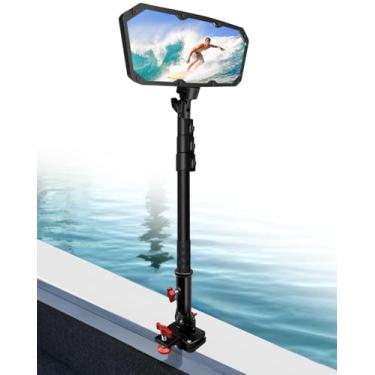 Imagem de Espelho traseiro para barco de pontão, 11,9 cm x 28,4 cm, espelho retrovisor de barco extra grande para esqui aquático marinho, pontão, esporte, wakeboard, surf, ajustável, estável com suporte de