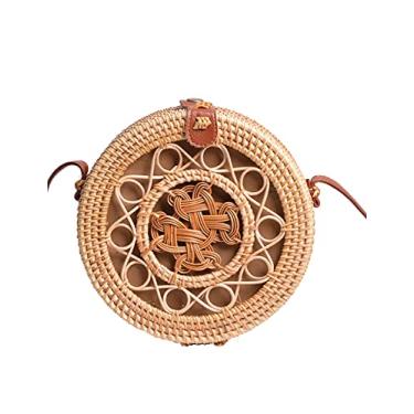 Imagem de SHAREYOIU Bolsas de ombro redondas de vime feitas à mão, estilo tropical de praia natural chique com alça de couro, Flor Z, BIG ,7.87 x 3.2 inches