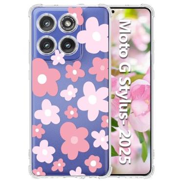 Imagem de Tcaraersing Capa transparente para Motorola Moto G Stylus 2025 com design de flor, atualizada [proteção total da câmera] à prova de choque canto transparente TPU macio para meninas mulheres capa