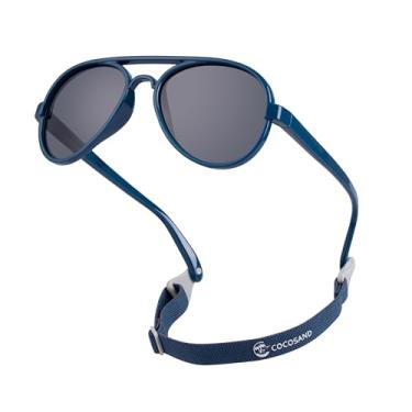 Imagem de COCOSAND Óculos de sol aviador para bebês meninos meninas com alça polarizada flexível retrô piloto para bebês de 0 a 24 meses, Azul marinho, Small (Age 2-6)